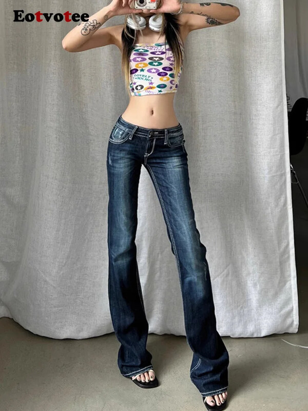 Moda femei blugi Y2K cu talie joasa pantaloni evazati din denim îmbrăcăminte de stradă pentru femei buzunare cu fermoare cu butoane fund clopot 2024 noi blugi vintage