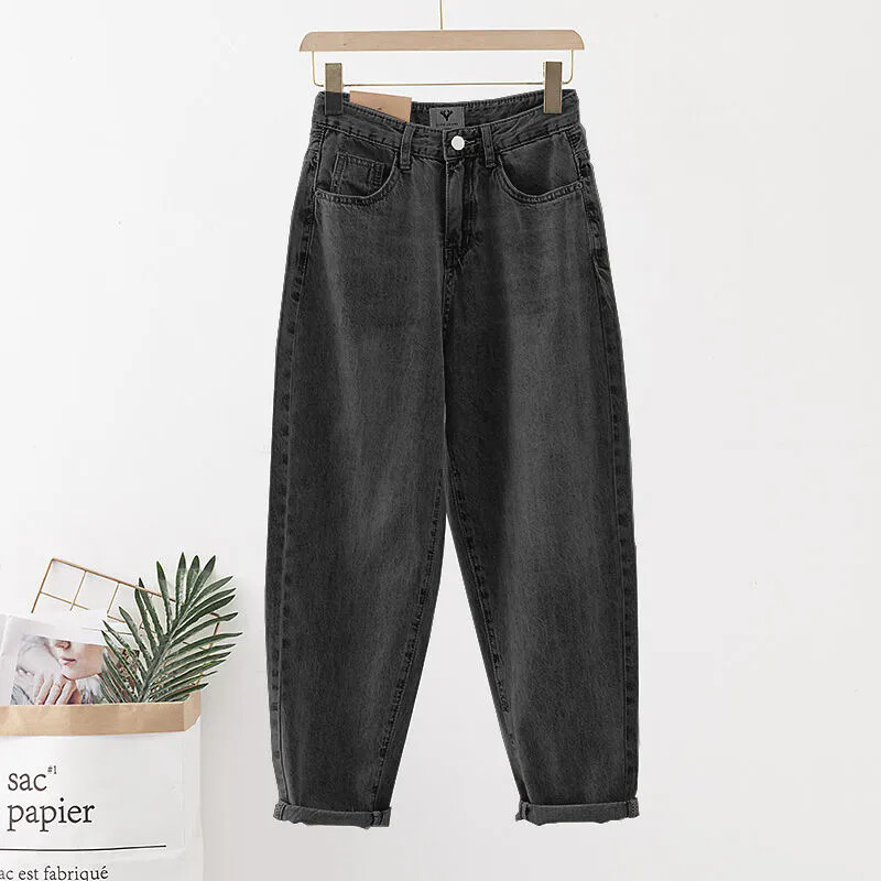 Korejiešu baggy vintage harēma džinsi sievietēm ikdienišķs ar augstu vidukli, brīvas džinsu bikses pavasara rudens ielas apģērbs Klasisks Solid Kot Pantolon Jauns