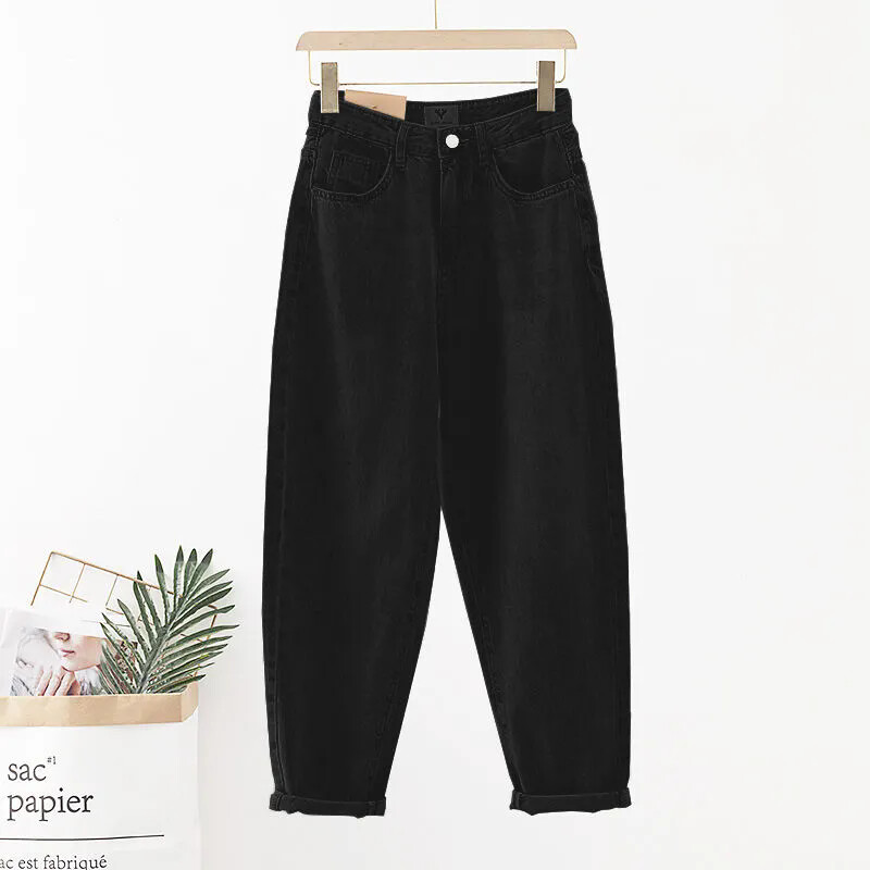 Korejiešu baggy vintage harēma džinsi sievietēm ikdienišķs ar augstu vidukli, brīvas džinsu bikses pavasara rudens ielas apģērbs Klasisks Solid Kot Pantolon Jauns