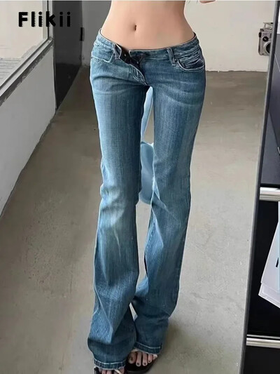 2024 Winter Harajuku Sheath Jeans Female Vintage Slim Streetwear Style Retro Y2K панталони Дамски панталон с клоширана деним с висока талия