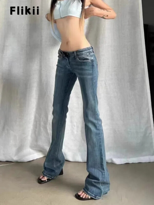 2024 Téli Harajuku Sheath Farmer Női Vintage Vékony utcai viselet stílus Retro Y2K nadrág Női, magas derekú, kiszélesedő farmer nadrág