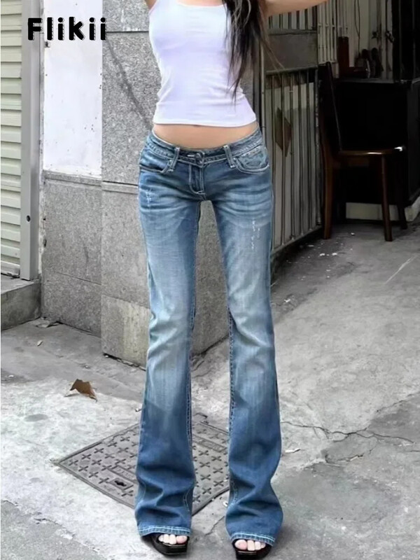 2024 Téli Harajuku Sheath Farmer Női Vintage Vékony utcai viselet stílus Retro Y2K nadrág Női, magas derekú, kiszélesedő farmer nadrág