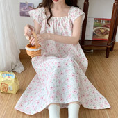 5XL plius dydžio miela gėlėta pižamų suknelė vidutinio ilgio laisvi naktiniai korėjietiško stiliaus miegui ir chalatui, moteriški chalatai, namų drabužiai