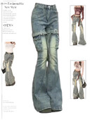 Dámske džínsy Y2k Cargo Flare, Harajuku Baggy Denim, estetické džínsové nohavice, vintage japonský štýl 2000s, brakové oblečenie 2024