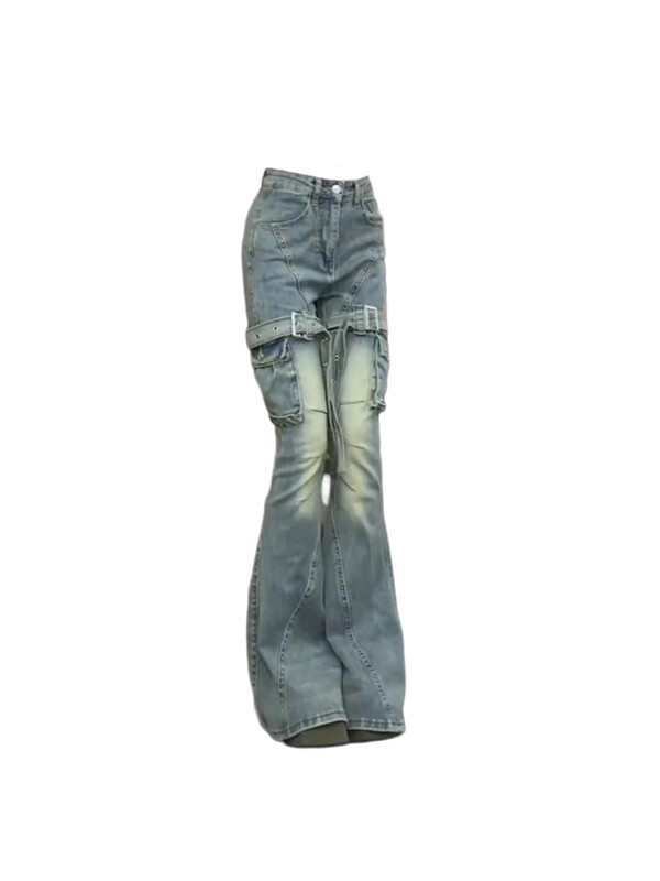 Dámske džínsy Y2k Cargo Flare, Harajuku Baggy Denim, estetické džínsové nohavice, vintage japonský štýl 2000s, brakové oblečenie 2024