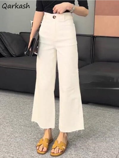 Biele džínsy Dámske roztrhané široké nohavice Voľné kórejské štýlové streetwear Jarné univerzálne módne Ulzzang Chic Temperament Washed Vintage