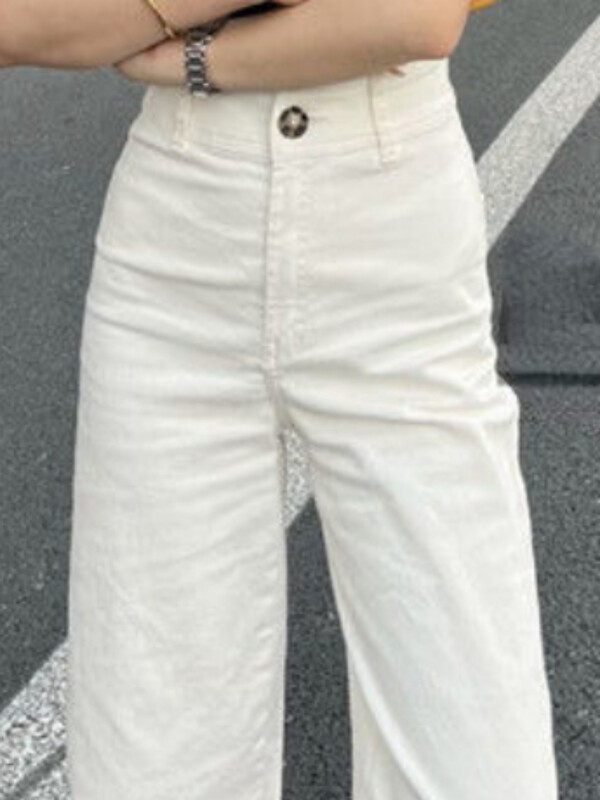 Biele džínsy Dámske roztrhané široké nohavice Voľné kórejské štýlové streetwear Jarné univerzálne módne Ulzzang Chic Temperament Washed Vintage