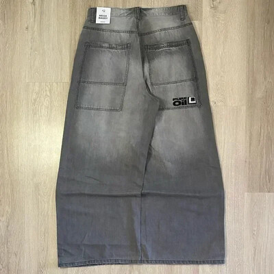 Amerikietiškos Y2K naujos mados raidės, siuvinėti laisvi džinsai, vyriški gatvės hiphopo „Joker“ negabaritinės kelnės plačiomis kelnėmis Pora laisvalaikio džinsai