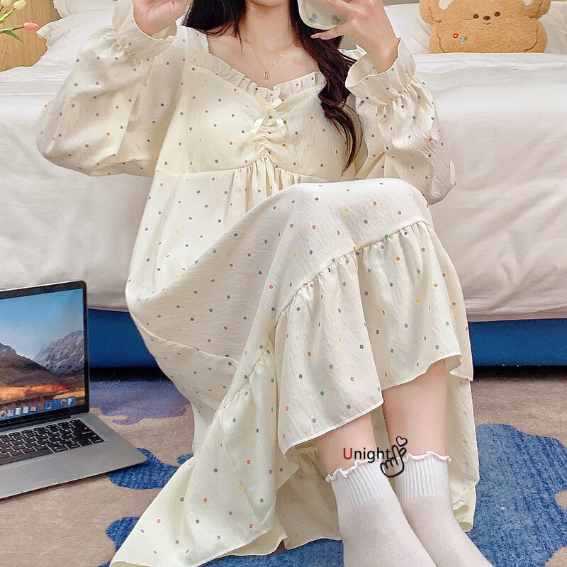 Női Pamut Hálóing Nagy M-5XL Éjszakai ruha Éjszakai ruha Pizsama Hálóruha Hosszú ujjú Hálóruha Éjszakai viselet Otthoni ruhák