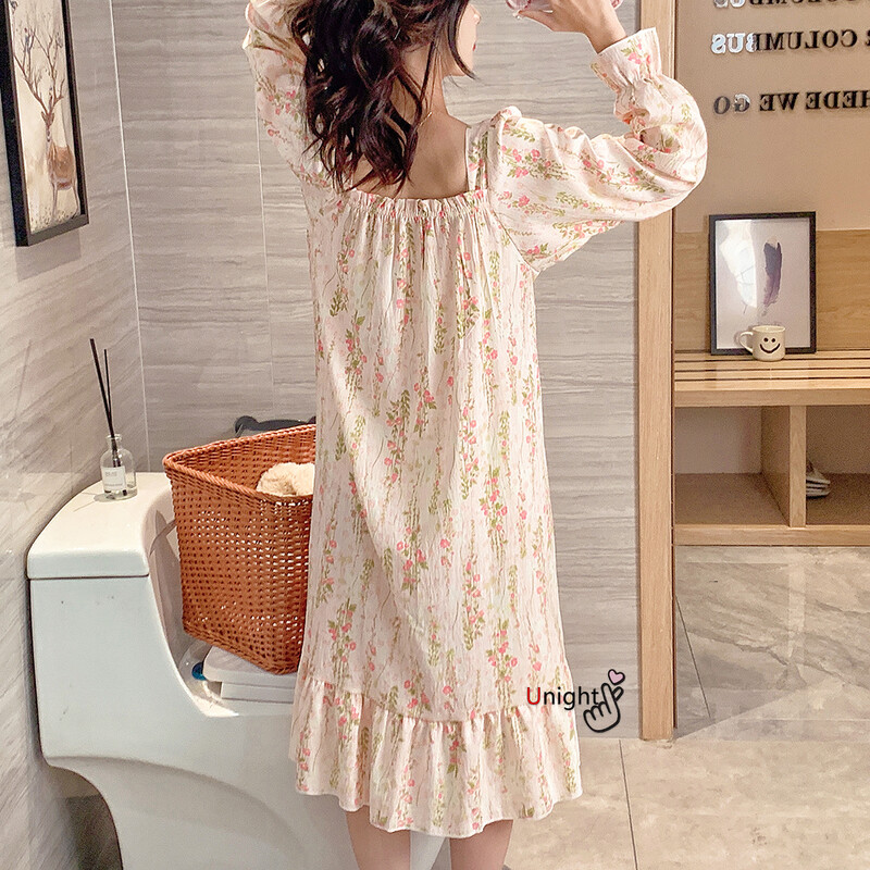 Női Pamut Hálóing Nagy M-5XL Éjszakai ruha Éjszakai ruha Pizsama Hálóruha Hosszú ujjú Hálóruha Éjszakai viselet Otthoni ruhák