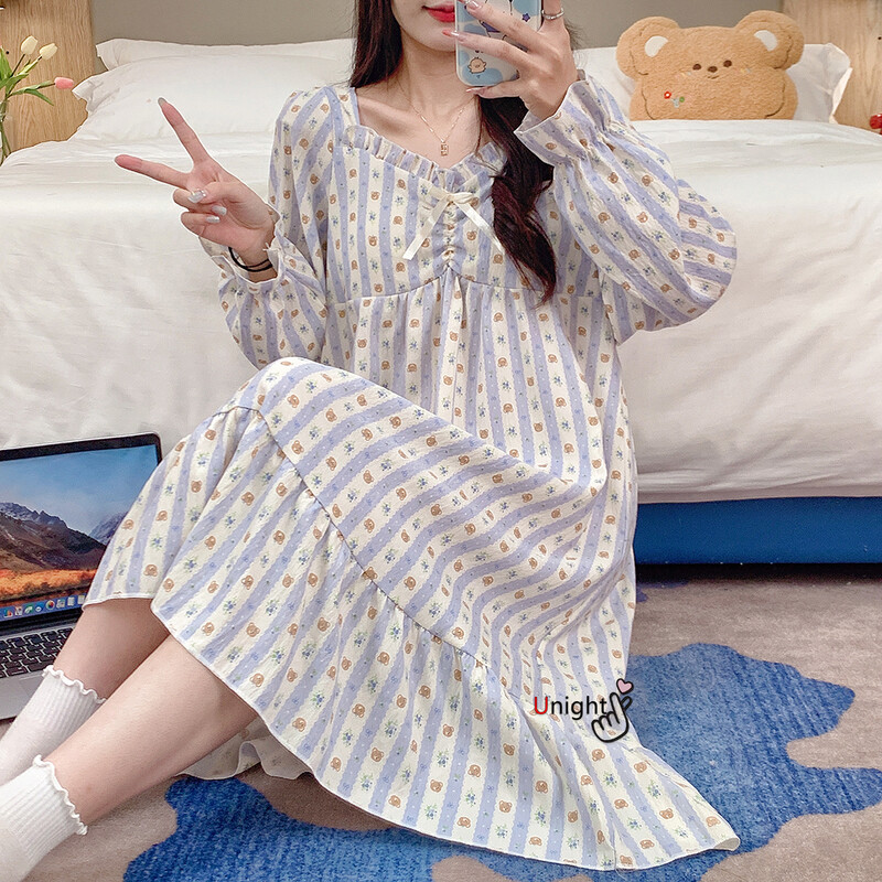 Női Pamut Hálóing Nagy M-5XL Éjszakai ruha Éjszakai ruha Pizsama Hálóruha Hosszú ujjú Hálóruha Éjszakai viselet Otthoni ruhák