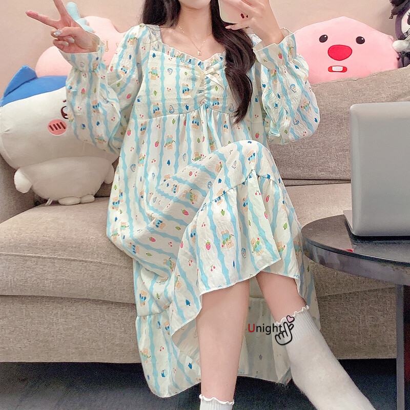 Női Pamut Hálóing Nagy M-5XL Éjszakai ruha Éjszakai ruha Pizsama Hálóruha Hosszú ujjú Hálóruha Éjszakai viselet Otthoni ruhák