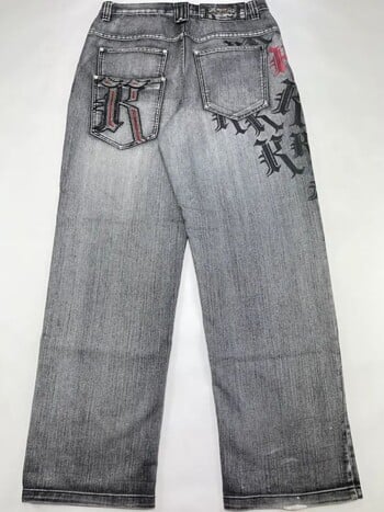 2024 New American Harajuku Vintage Print Jeans Y2K Дамски изпрани сиви прави панталони Улични готически свободни унисекс панталони Tide