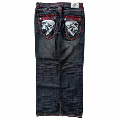 Blugi largi brodați retro americani Y2k pentru spălarea străzii hip hop Harajuku, blugi noi, pentru bărbați și femei