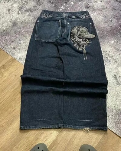 Blugi largi brodați retro americani Y2k pentru spălarea străzii hip hop Harajuku, blugi noi, pentru bărbați și femei