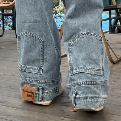 Hanbao High Street hlače američkog stila za muškarce Žene Vintage reverzibilne traperice Niche hlače za par Ulična moda