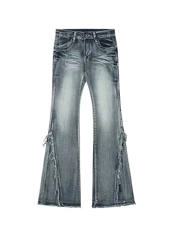 HOUZHOU Y2k platėjantys džinsai moterims Mažai pakyla skalbtos džinsinės kelnės moteriškos amerikietiškos vintažinės rūbai Neapdoroto krašto dizaino kratinys ruduo