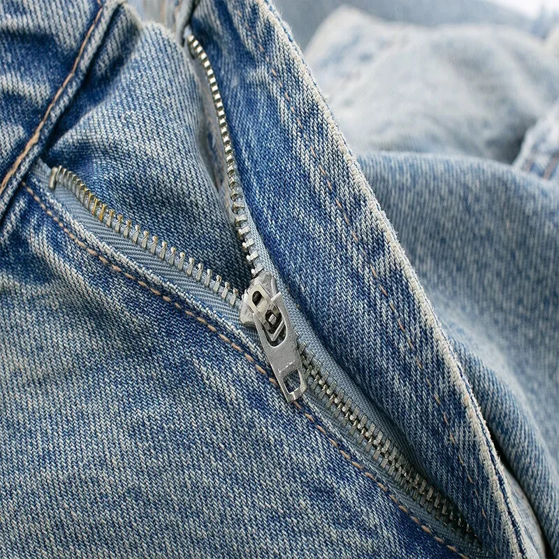 Dámske módne džínsy, jednofarebné voľné nohavice, gradientné farby, ležérne streetwear nohavice, roztrhané diery, zdobené džínsy