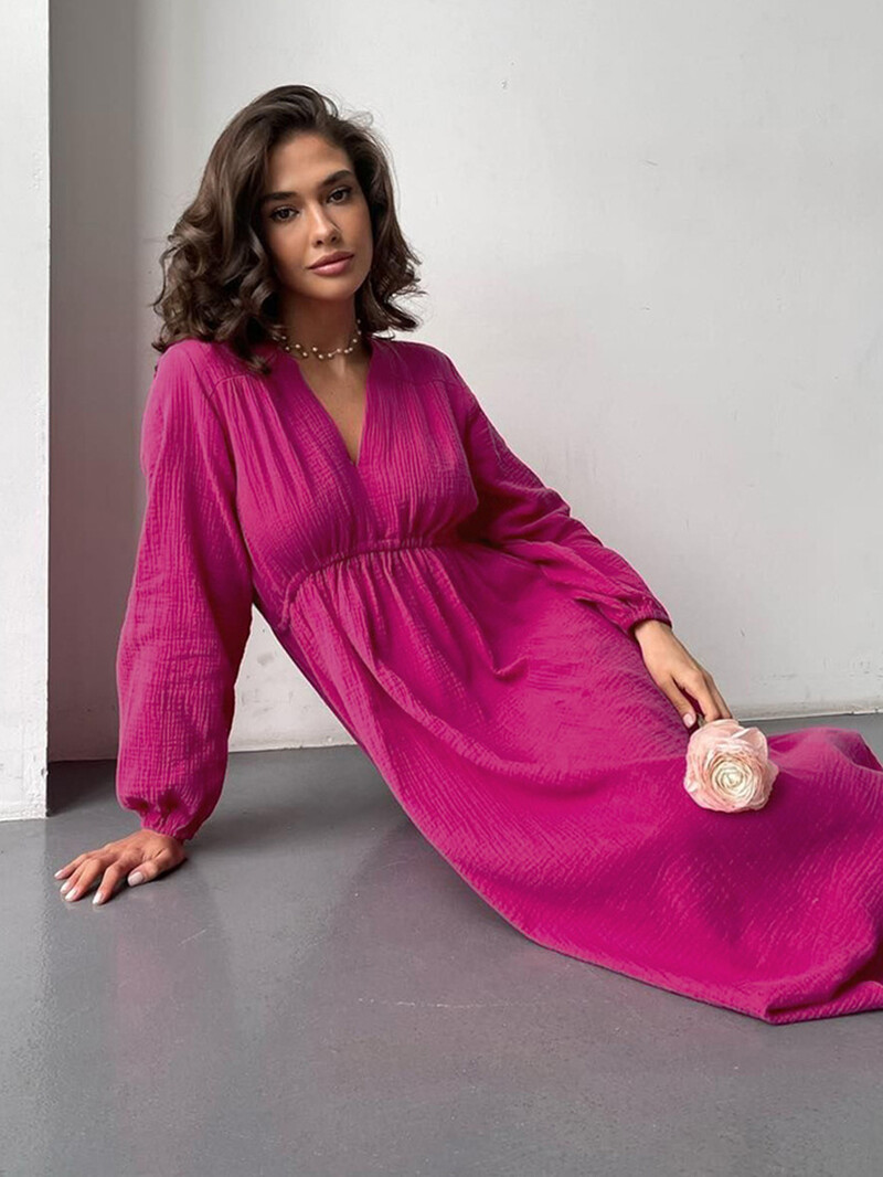 Marthaqiqi Bavlnené dámske nočné košele s dlhým rukávom, sexy nočné košele s výstrihom do V, šaty do polovice lýtok, nové ležérne dámske domáce oblečenie