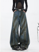 HOUZHOU Hip Hop Ripped Jeans Dámske High Street Dámske Zúfalé Denim Široké Nohavice Ležérne Nohavice Vintage Streetwear Voľné