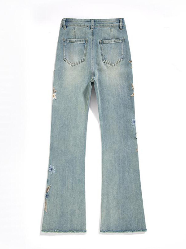 Dámske rifle s vysokým pásom a vintage kvetinovou výšivkou, ležérne štíhle džínsy v kórejskom štýle, streetwear oblečenie
