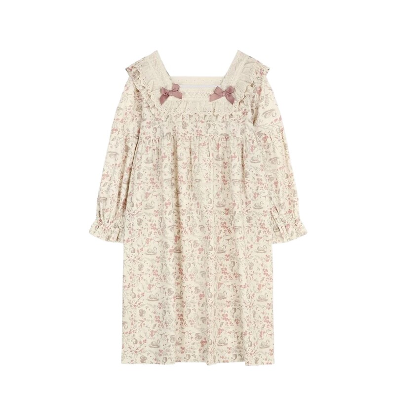 Ruffles Moteriški naktiniai marškiniai Spausdinti miegui Kvadratinė apykaklė Naktiniai Korėjietiška madinga naktinė suknelė ilgomis rankovėmis rudens vientisa pižama