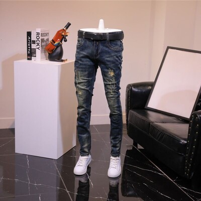 Nohavice roztrhané elastické s dierami, pánske kovbojské nohavice, slim fit džínsy pre mužov, úzke, roztrhané, elastické, skinny, roztrhané letné džínsy
