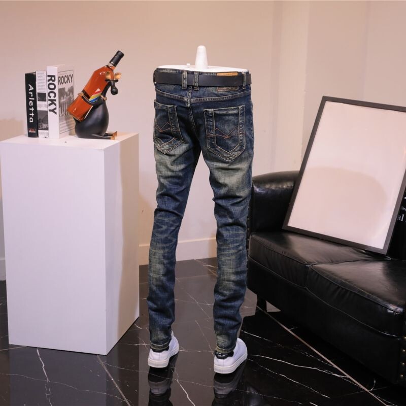 Nohavice roztrhané elastické s dierami, pánske kovbojské nohavice, slim fit džínsy pre mužov, úzke, roztrhané, elastické, skinny, roztrhané letné džínsy