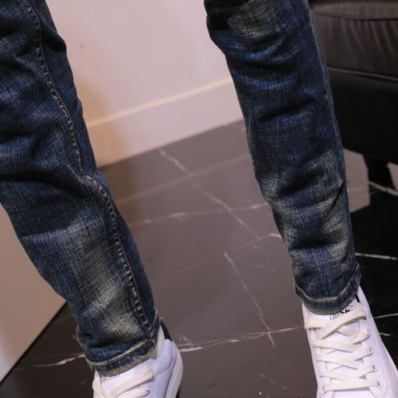 Nohavice roztrhané elastické s dierami, pánske kovbojské nohavice, slim fit džínsy pre mužov, úzke, roztrhané, elastické, skinny, roztrhané letné džínsy