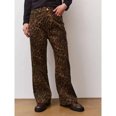 Dámske vintage leopardie džínsy z 90. rokov, vrecovité, sexi dievčenské, voľné ležérne nohavice s vysokým pásom a rovnými nohavicami, streetwear, 2024