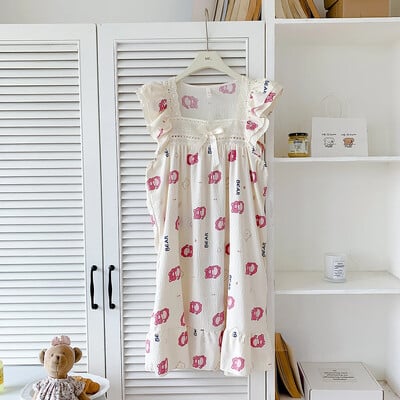 Dámske nočné košele Plus Size M-5XL, letné sladké krátke rukávy, domáce šaty s ľadovým hodvábom, nočná sukňa, kardigan, roztomilé kórejské nočné košele