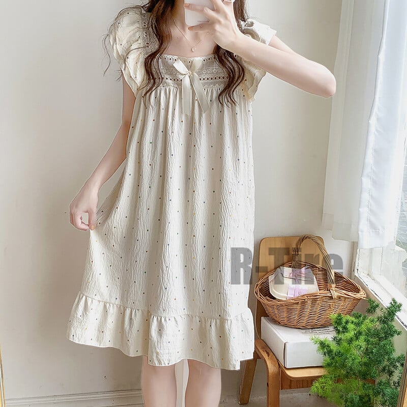 Dámske nočné košele Plus Size M-5XL, letné sladké krátke rukávy, domáce šaty s ľadovým hodvábom, nočná sukňa, kardigan, roztomilé kórejské nočné košele