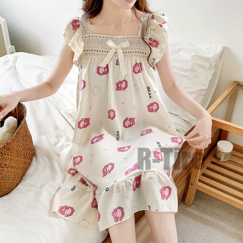 Dámske nočné košele Plus Size M-5XL, letné sladké krátke rukávy, domáce šaty s ľadovým hodvábom, nočná sukňa, kardigan, roztomilé kórejské nočné košele