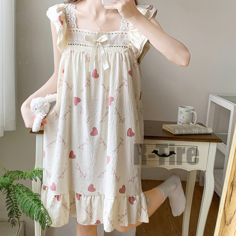 Dámske nočné košele Plus Size M-5XL, letné sladké krátke rukávy, domáce šaty s ľadovým hodvábom, nočná sukňa, kardigan, roztomilé kórejské nočné košele
