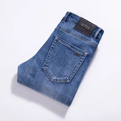 Prémiové ľahké pánske džínsy, ležérny slim fit, elastické nohavice so stredným pásom, obtiahnuté boky, vysoko kvalitné, prateľné, tmavé odtiene