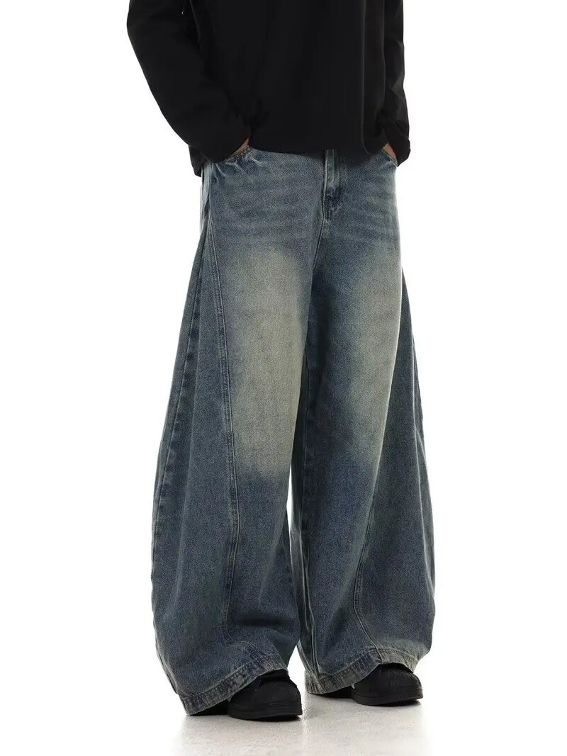 Americký štýl, trendy hip-hopové retro prané džínsy pre mužov a ženy, voľné a široké nohavice, zaoblený dizajn, ležérne nohavice y2k