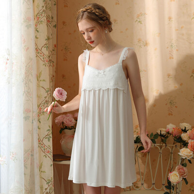 Γλυκό αμάνικο νυχτερινό φόρεμα με δαντέλα Γυναικεία βαμβακερά πυζά, καλοκαίρι σέξι μίνι νυχτερινό πριγκίπισσα Nightwear Kawaii Κοντό νυχτικό