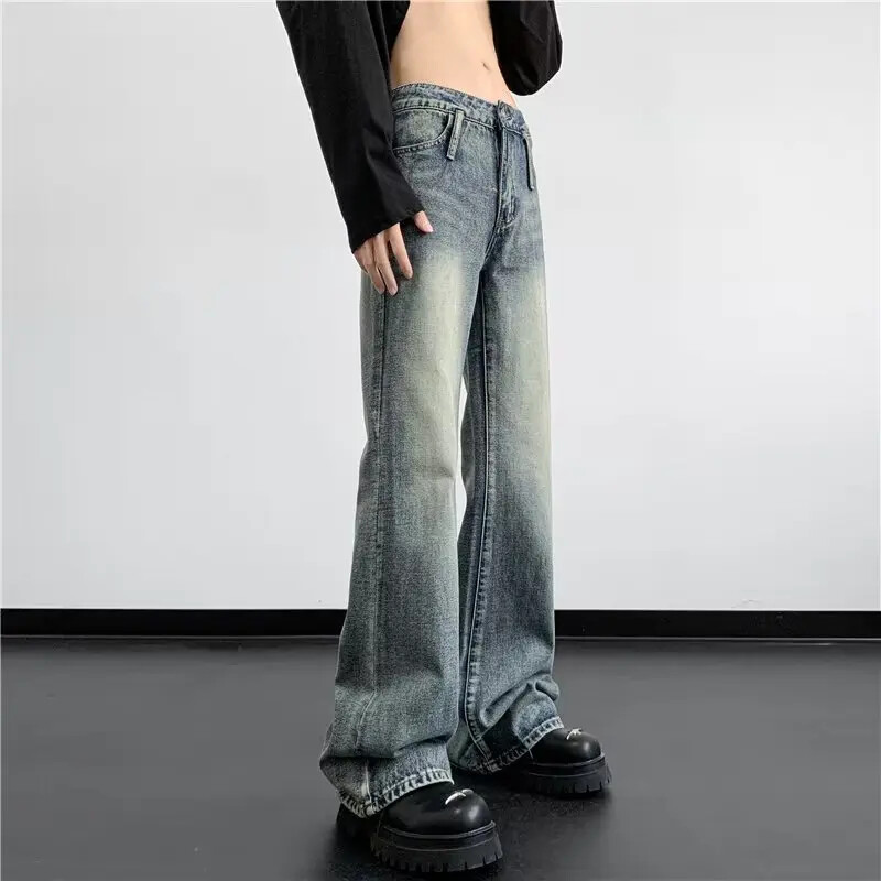 Amerikietiško stiliaus džinsai tiesiomis kojomis Nauji madingi prekės ženklo „High Street Vintage“ skalbimo laisvi, labai platūs vyriškos kelnės