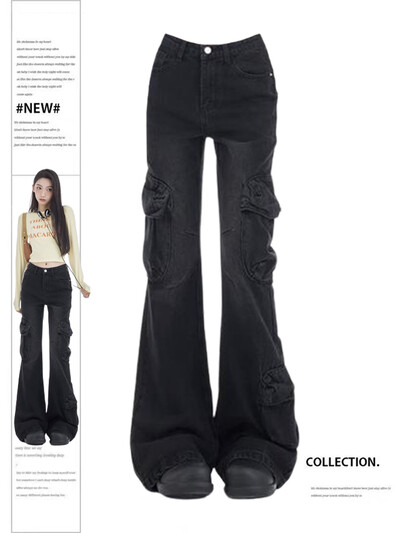 Női Baggy Flare Cargo Farmer Vintage Y2k 90-es évek Esztétikus farmer nadrágok Emo 2000-es évek Harajuku széles cowboy nadrág Szemetes ruhák 2023