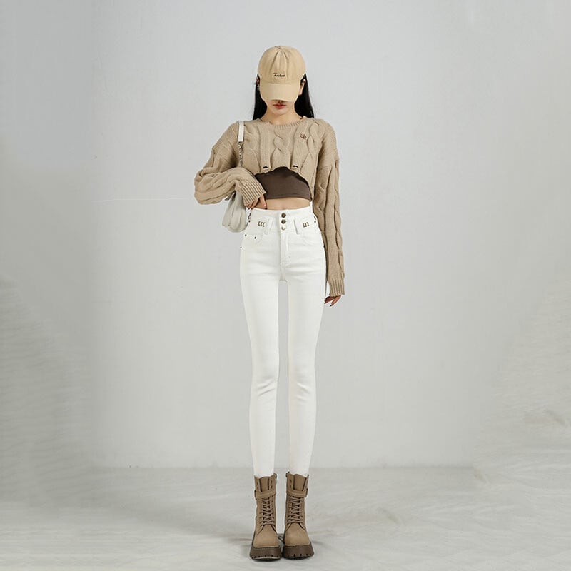 Korėjos gatvės apranga aukštu juosmeniu džinsai moteriški ploni tendencija tamprūs džinsiniai kelnaitės Elegantiškos tiesios kelnaitės, juodos siauros „vaqueros“