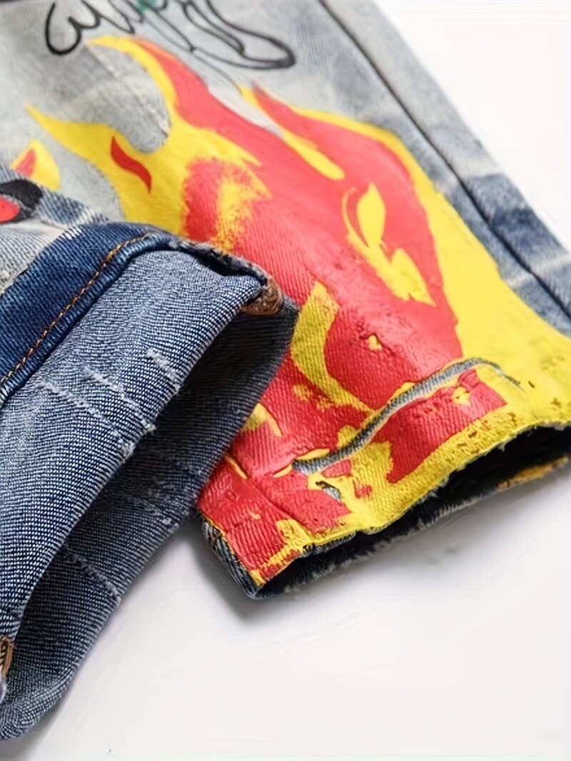 Nové džínsy v štýle zahraničného obchodu, pánske džínsy s punkovým vzorom, slim fit, graffiti vzorom, hip hop, streetwear