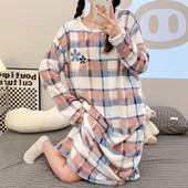 Aranyos kockás flanel pizsama női hosszú ujjú, stílusos téli meleg kényelmes hálóing hálóing Háziruházat Felsőruházat
