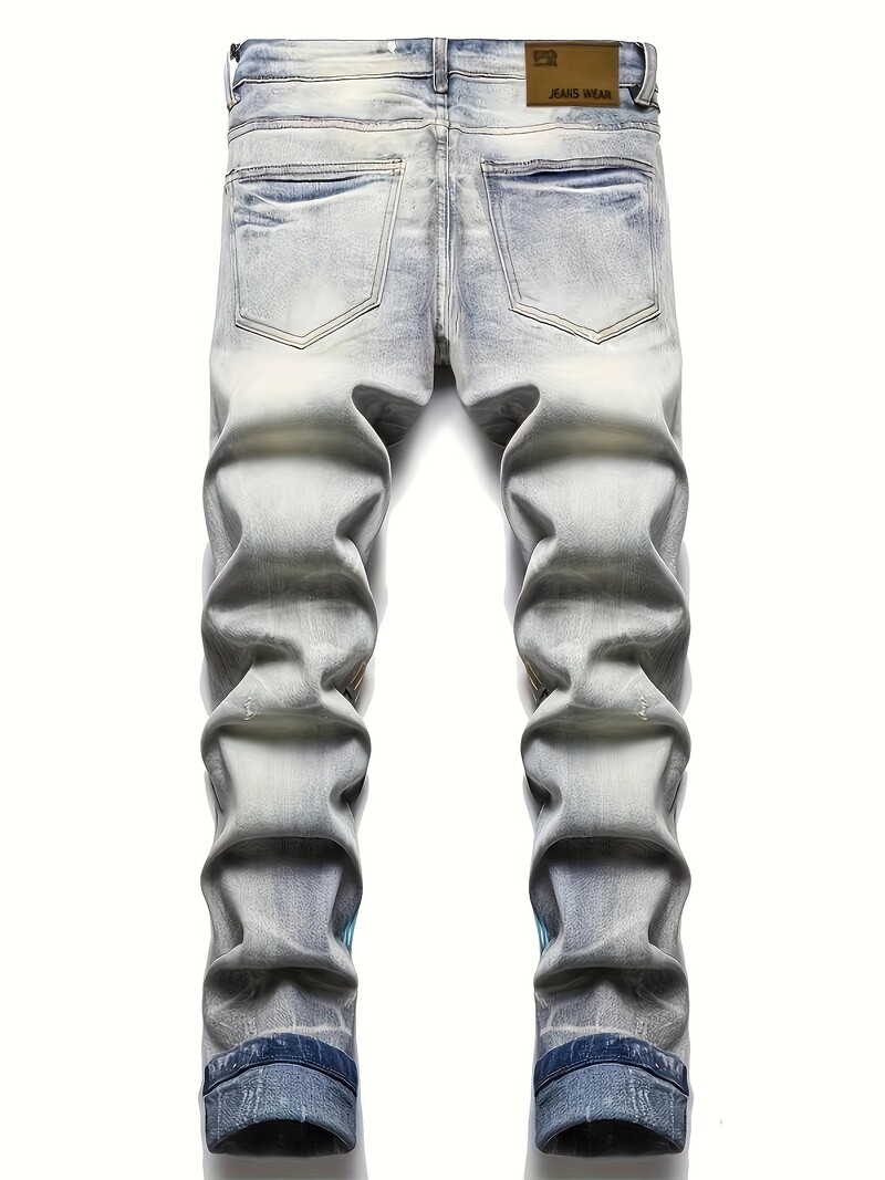 Pánske džínsy v štýle Street Style s regular fit strihom, mierne elastické, s 3D potlačou a pruhovaným vzorom, prané, celoročné, tkané, štýlové, ležérne
