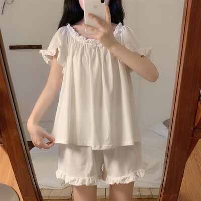 Pavasarį ir vasarą saldus princesės stiliaus naktinis marškinys ilgomis rankovėmis trumpomis rankovėmis, moteriškas laisvas, mergaitiškas naktinis marškinys.