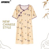 NAUJI KINIŠKO STILIAUS M-3XL Vintažiniai miegmaišiai Elegantiški moteriški naktiniai marškinėliai Minkštos krepinės medvilnės vasariniai trumpomis rankovėmis naktiniai marškinėliai