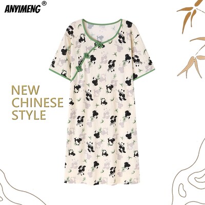 NAUJI KINIŠKO STILIAUS M-3XL Vintažiniai miegmaišiai Elegantiški moteriški naktiniai marškinėliai Minkštos krepinės medvilnės vasariniai trumpomis rankovėmis naktiniai marškinėliai