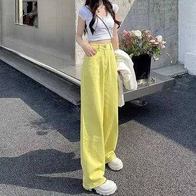 2023 10 színes farmer Női tavaszi nyár farmer egyenes nadrág Női divat alkalmi nadrág Rózsaszín Sárga Zöld Barna Khaki Farmer
