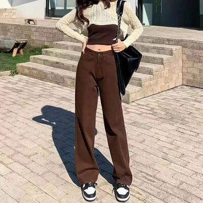 2023 10 színes farmer Női tavaszi nyár farmer egyenes nadrág Női divat alkalmi nadrág Rózsaszín Sárga Zöld Barna Khaki Farmer