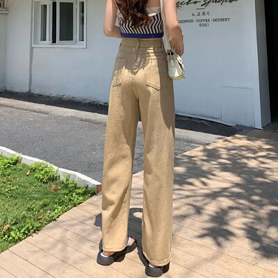 2023 10 színes farmer Női tavaszi nyár farmer egyenes nadrág Női divat alkalmi nadrág Rózsaszín Sárga Zöld Barna Khaki Farmer