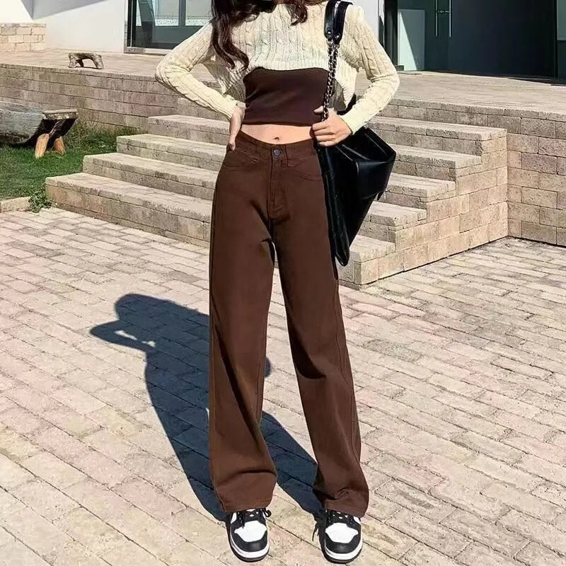 2023 10 színes farmer Női tavaszi nyár farmer egyenes nadrág Női divat alkalmi nadrág Rózsaszín Sárga Zöld Barna Khaki Farmer